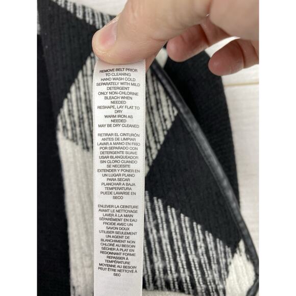 Chicos Cardigan Jacket Sz 1 US M 8/10 Black White Check Belted Wool Blend Knit - Picture 8 of 10